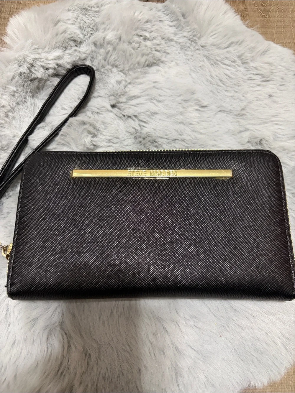 Steve Madden Black Wristlet Wallet with Gold Accent